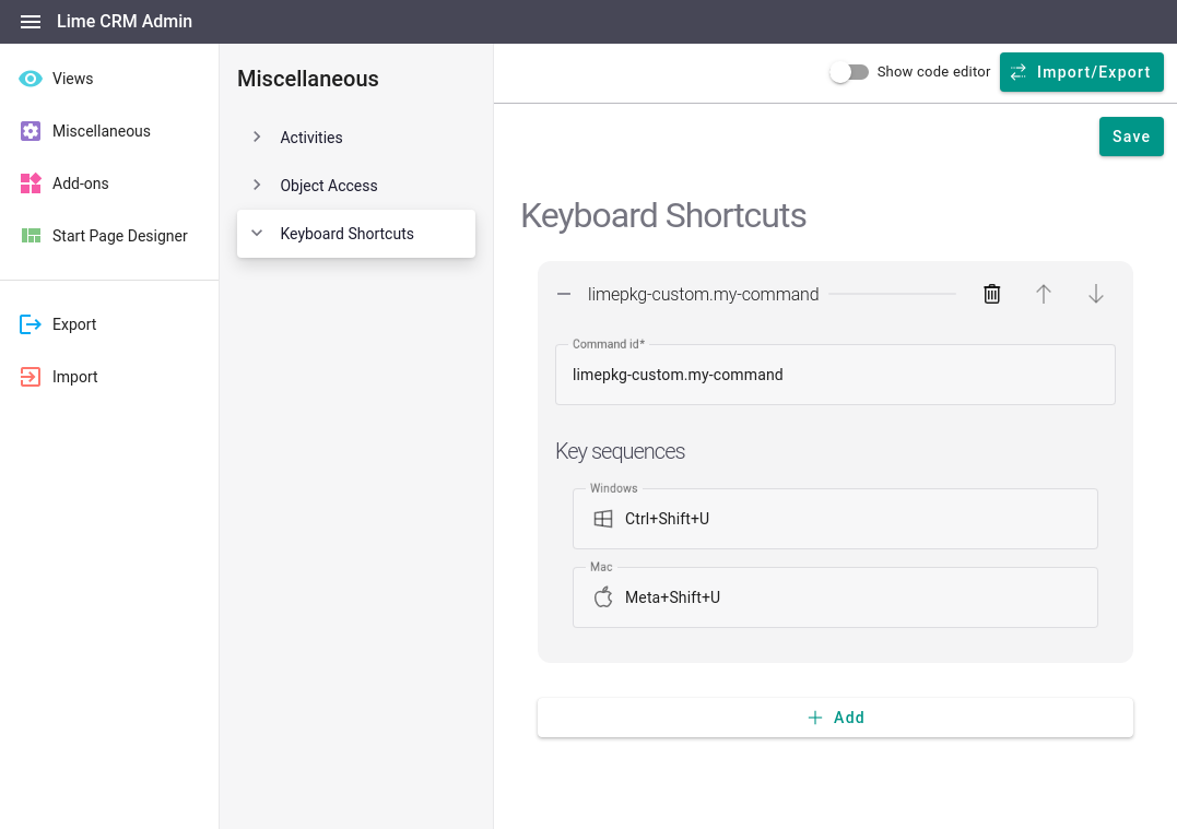 Keyboard Shortcuts Configuration