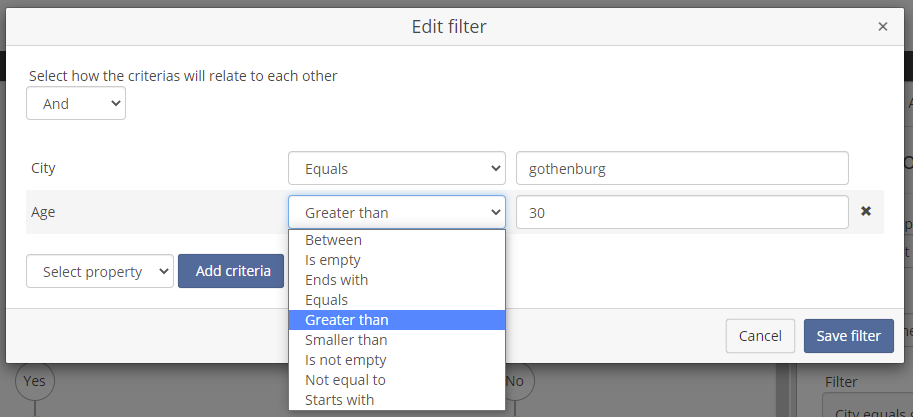 filter settings