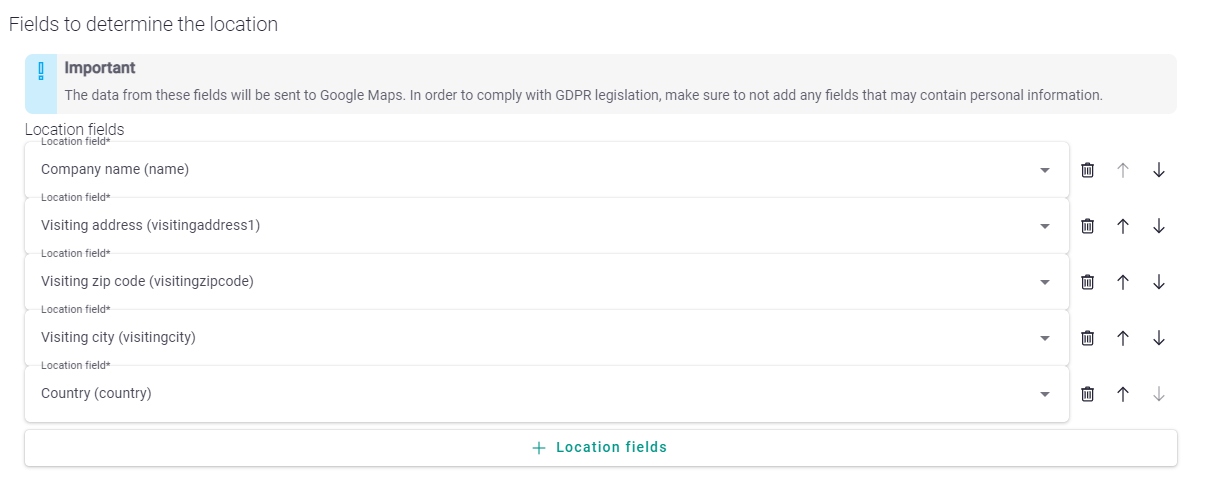 Lime Admin config - company location fields example