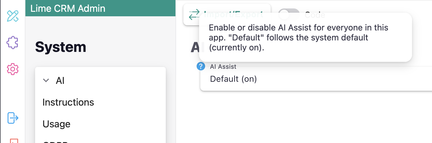The AI Assist setting with its help text after activation