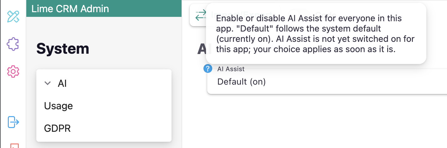 The AI Assist setting with its help text before activation