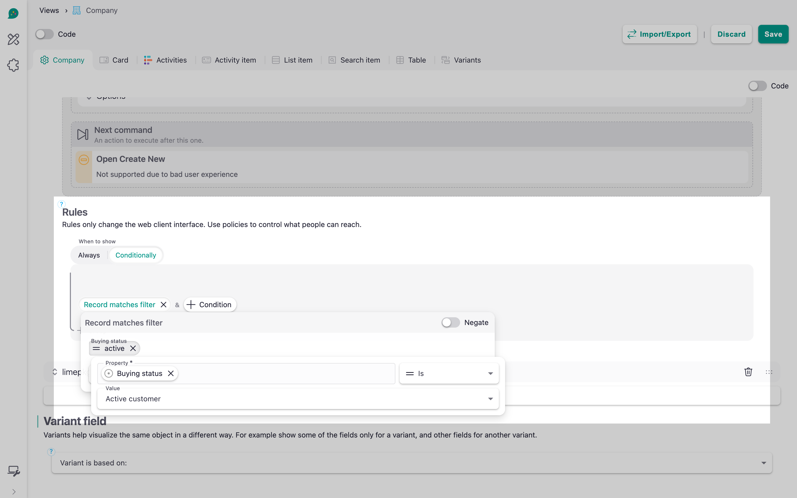 Configuring the Record matches filter rule