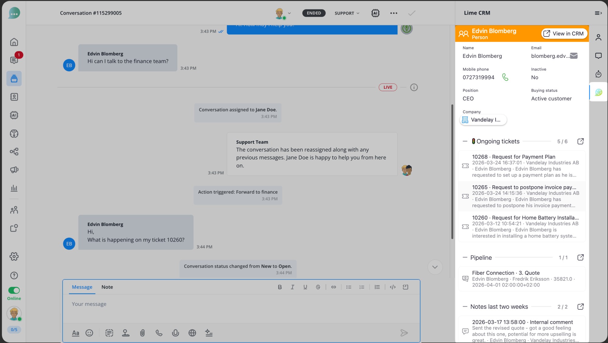 CRM Customer Profile panel