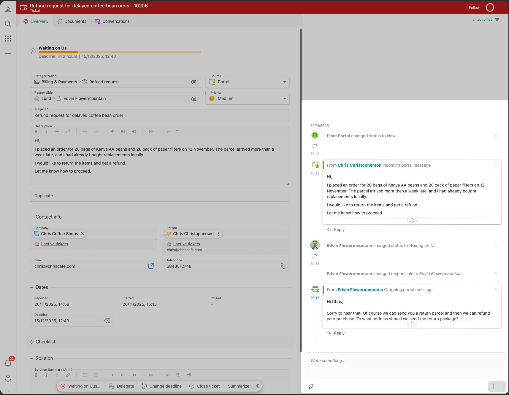 Portal Communication conversation view