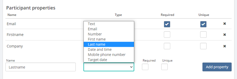 add participant properties