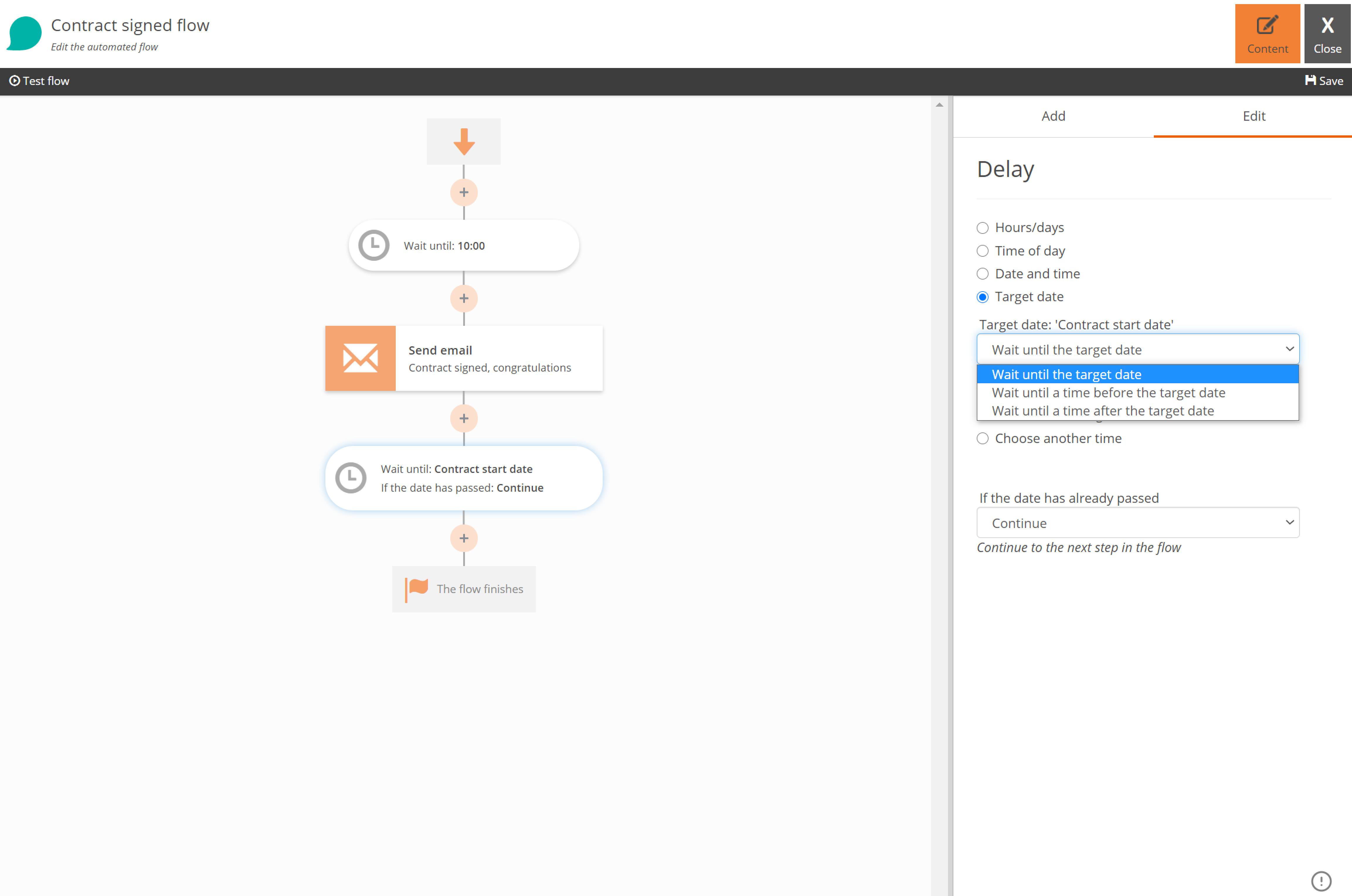 target date settings relative time